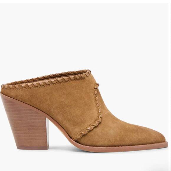 NEW DOLCE VITA women's jolyn western mules in light brown suede